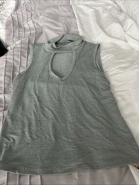 enough about me... Light Gray Sleeveless Keyhole Mock Neck Tank
